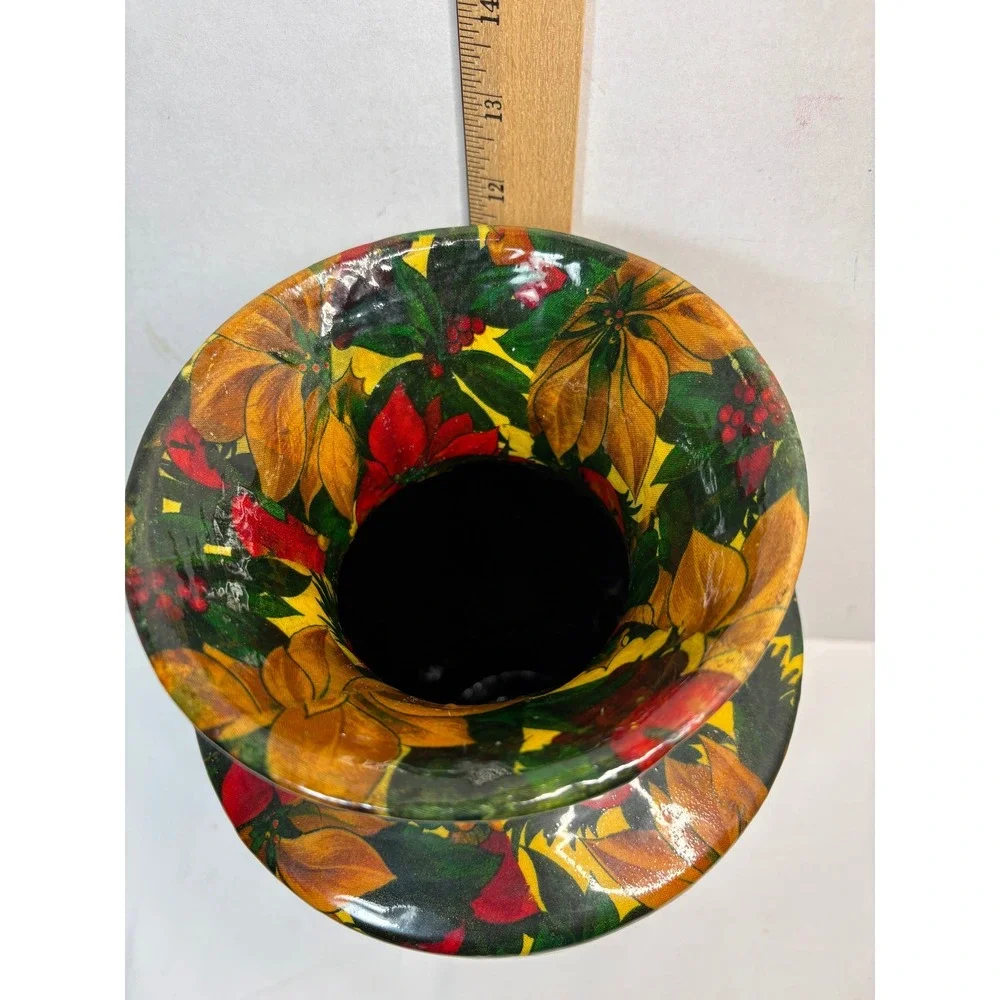 Poinsettia Floral Vase Multicolor Glossy Ceramic 12 Inch Christmas